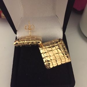 Basket Weave Square Cushion Earrings 18K Gold Over